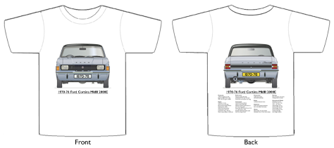 Ford Cortina MkIII 2000E 4dr 1970-76 T-shirt Front & Back